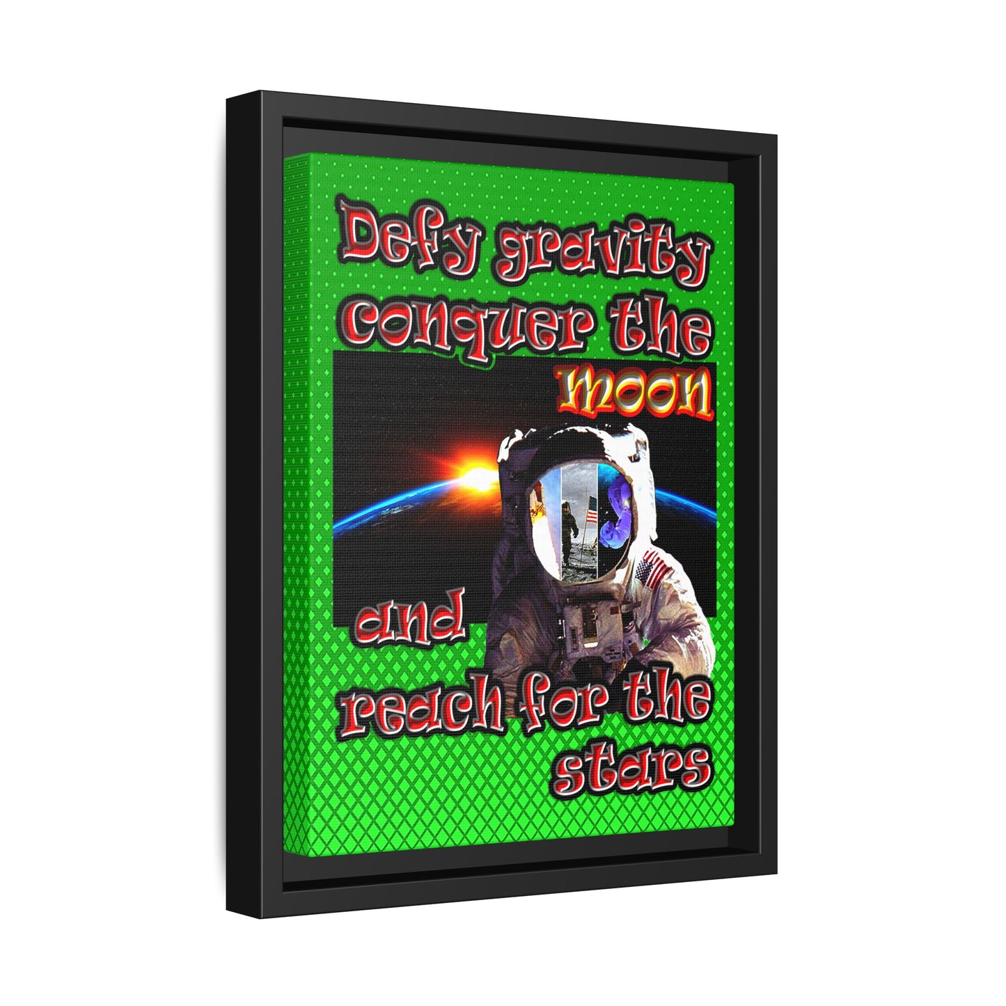 defy conquer reach - framed canvas art (logo green)