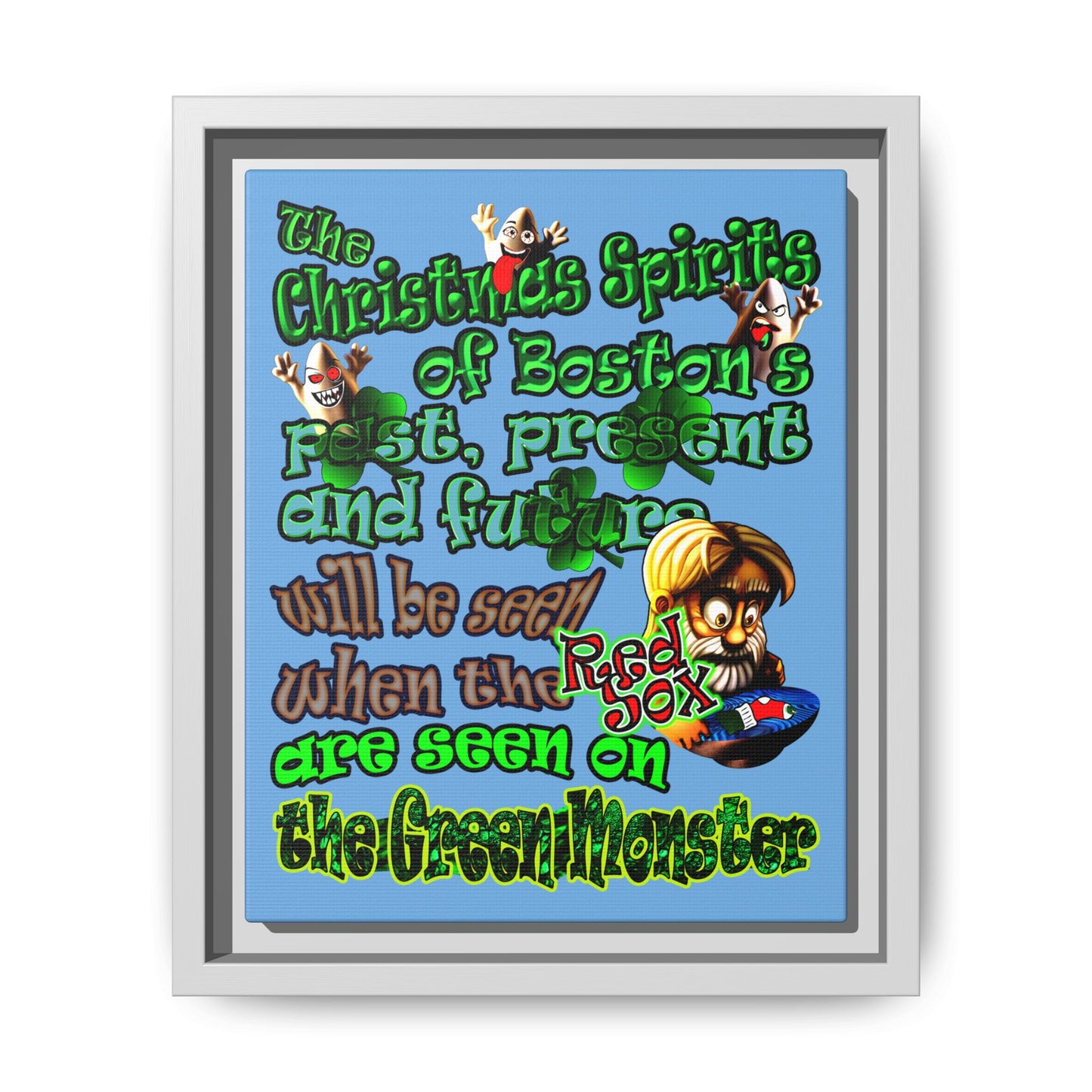 christmas spirits of boston - framed canvas art (light blue)