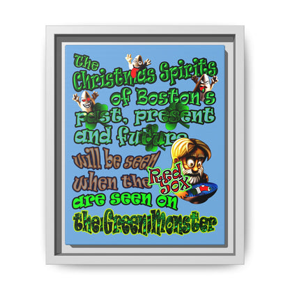 christmas spirits of boston - framed canvas art (light blue)
