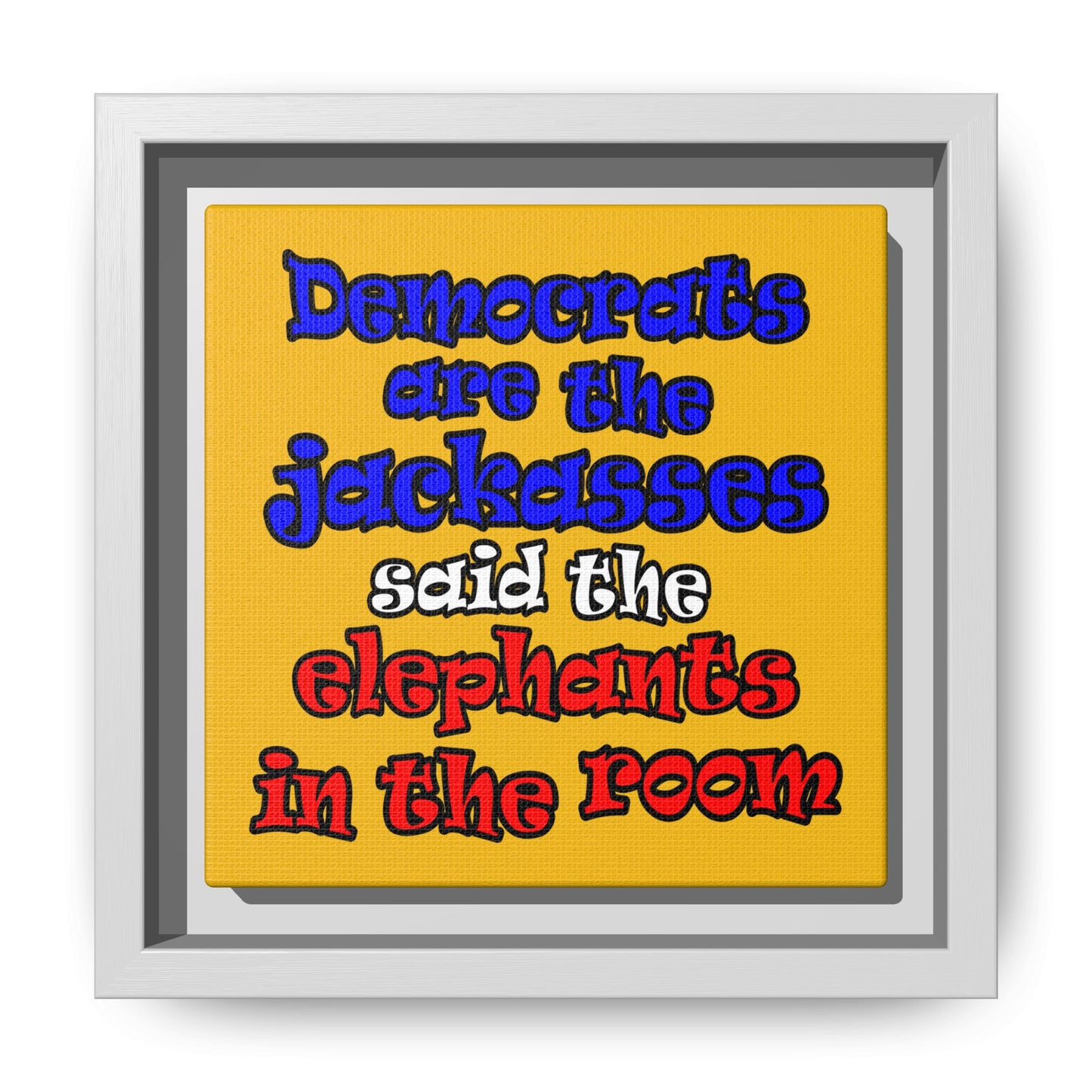 donkeys and elephants - framed canvas art (yellow)
