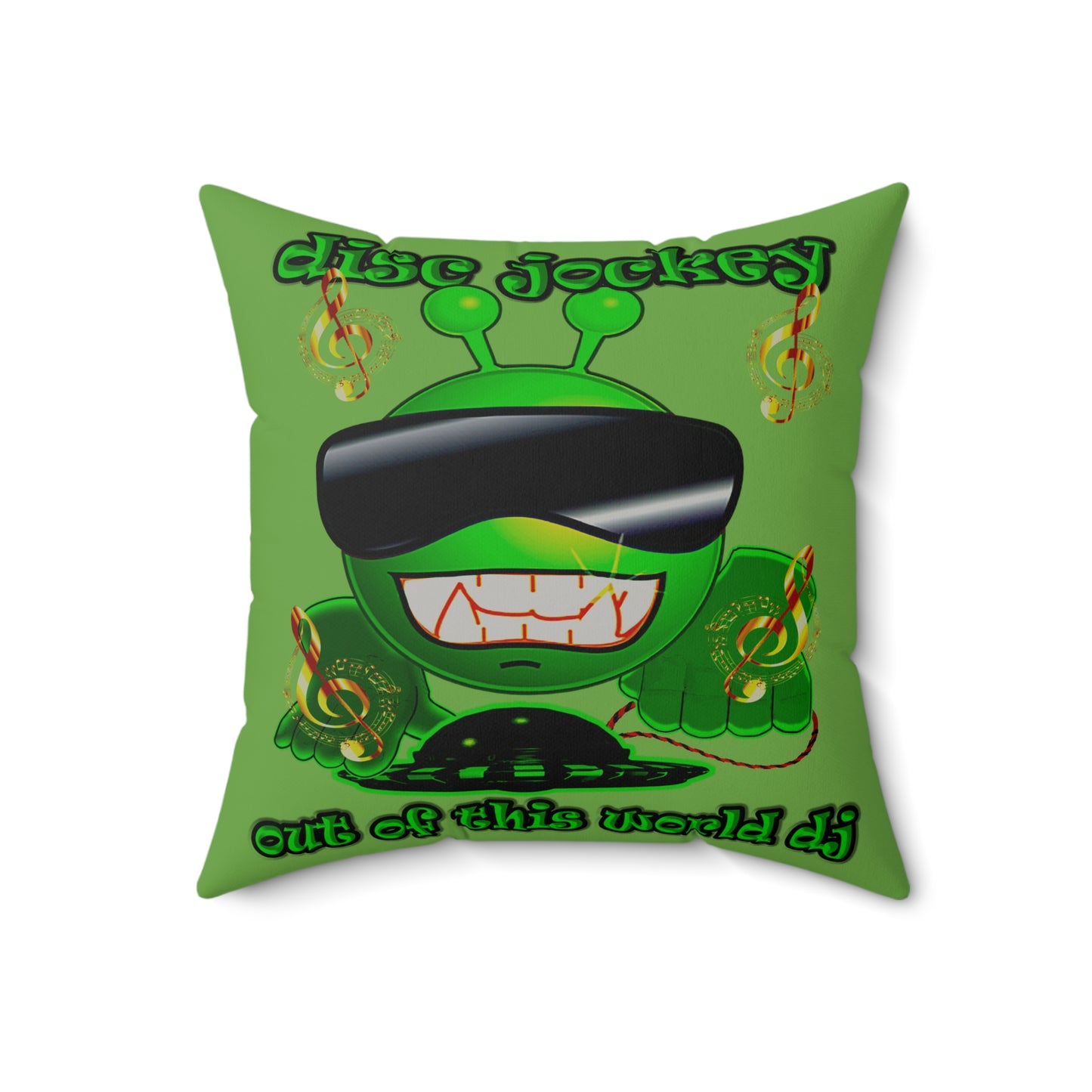 disc jockey - Faux Suede Square Pillow - (green)