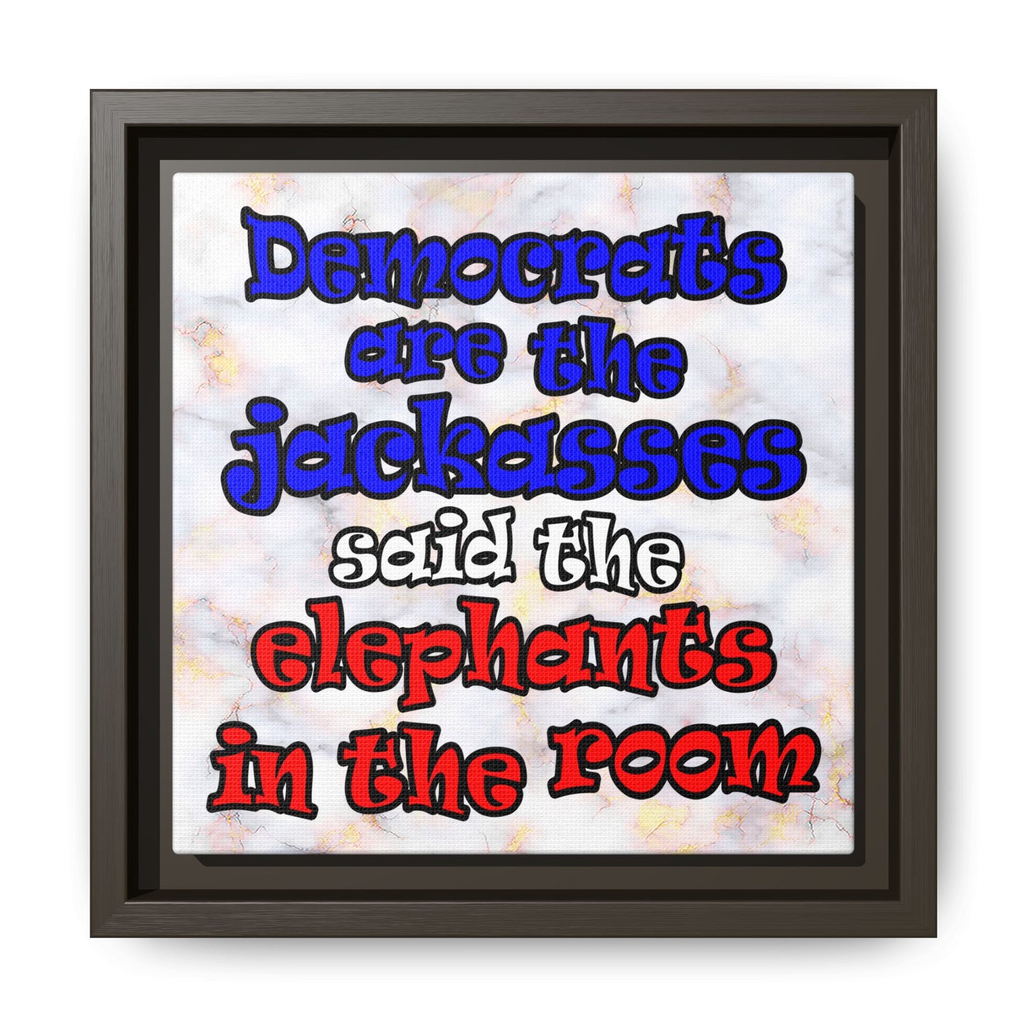 donkeys and elephants - framed canvas art (white marble)
