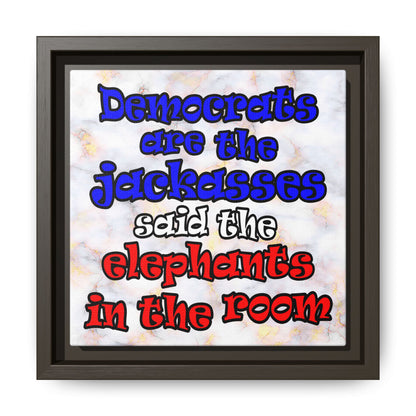 donkeys and elephants - framed canvas art (white marble)