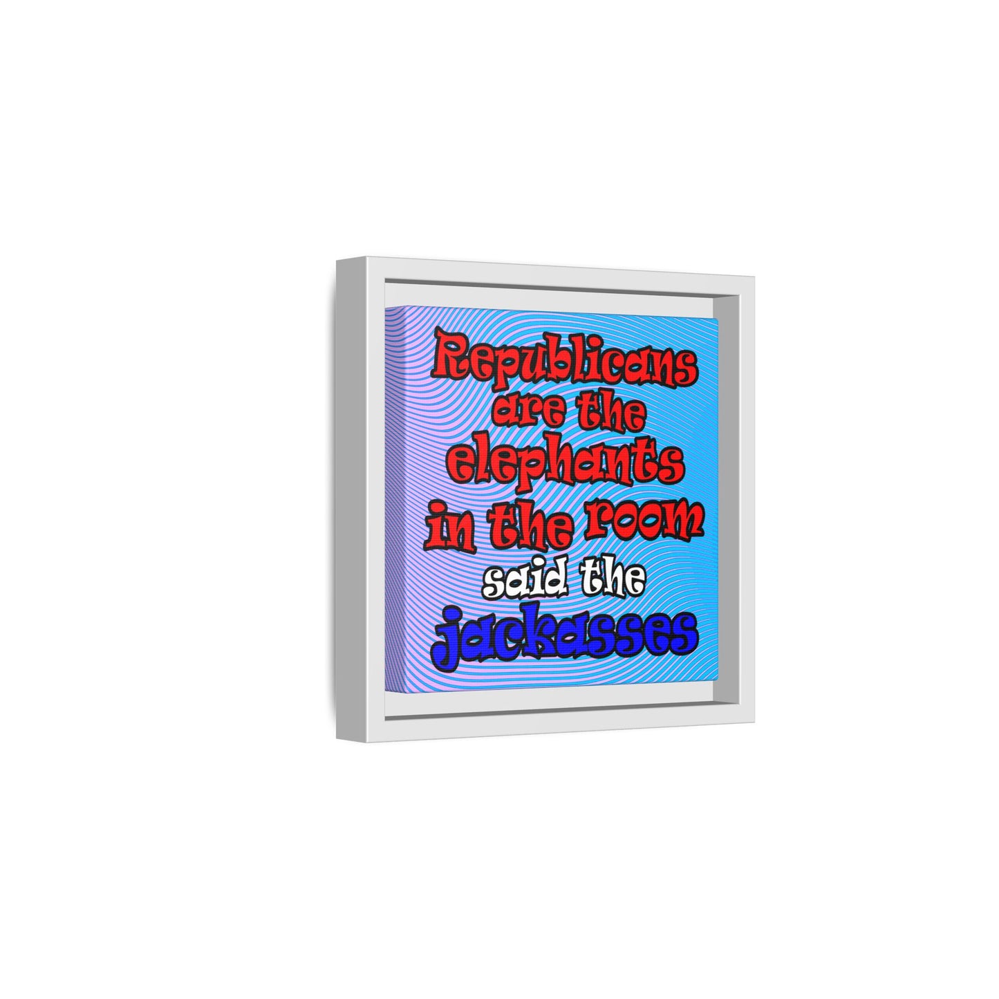 donkeys and elephants - framed canvas art (light blue-purple wave)