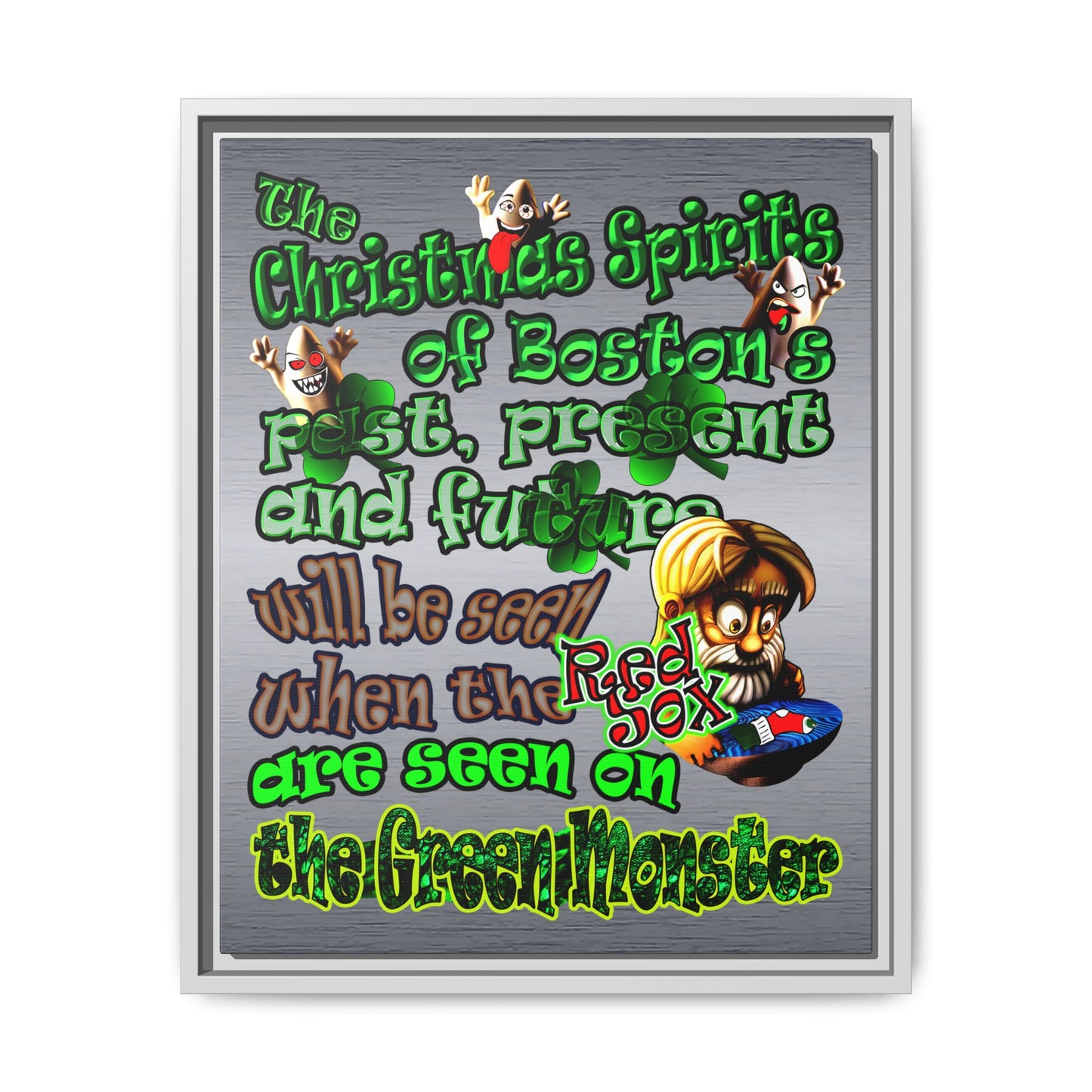 christmas spirits of boston - framed canvas art (brushed nickel)