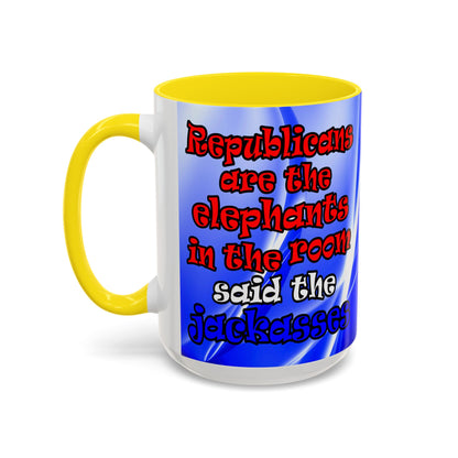 donkeys and elephants - Accent Mug (blue-white wave)