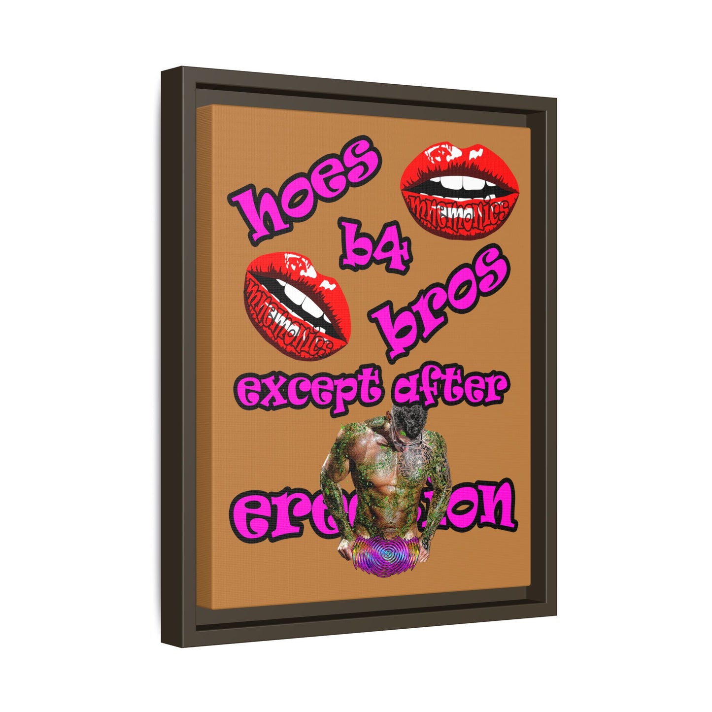 hoes b4 bros - framed canvas art (light brown)
