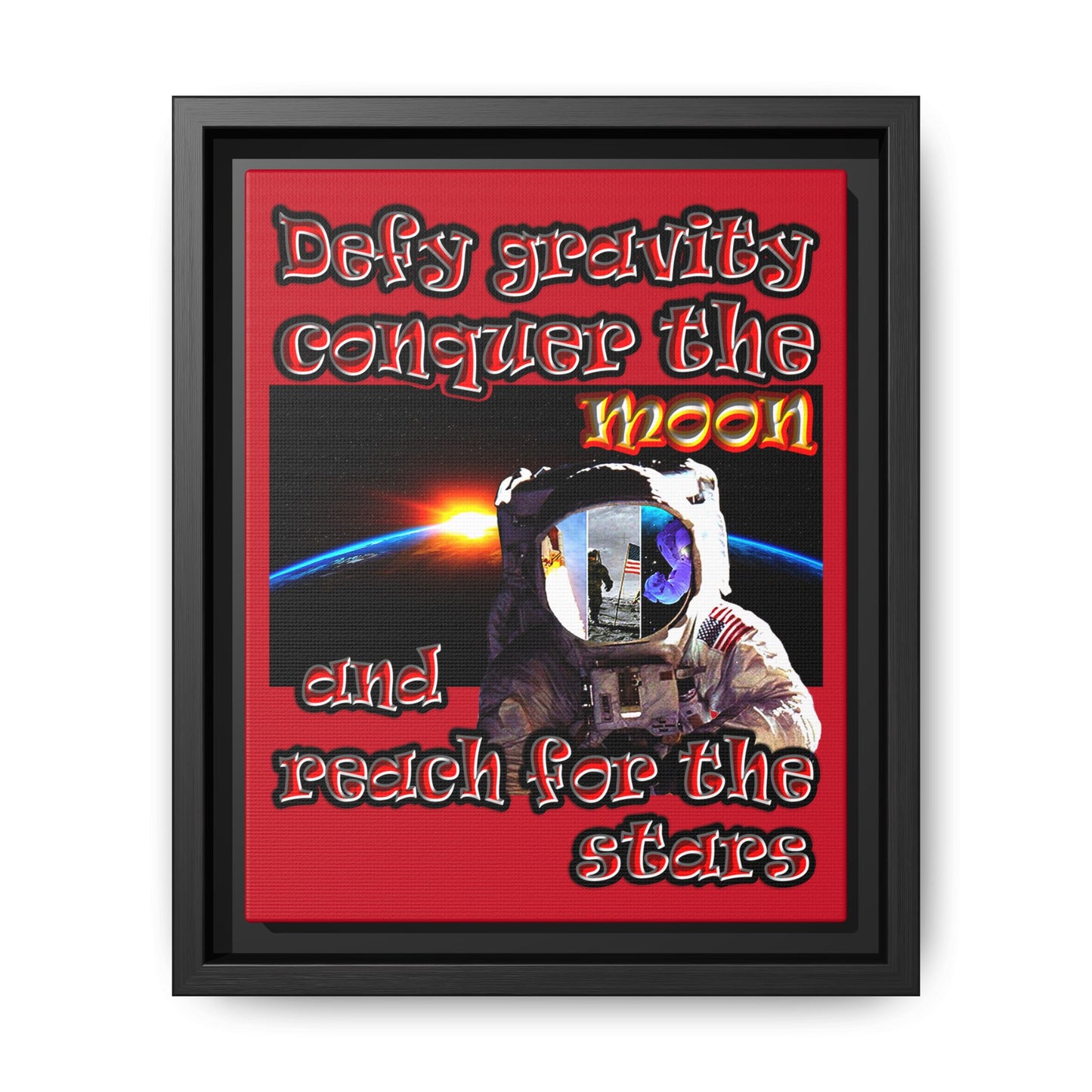 defy conquer reach - framed canvas art (dark red)