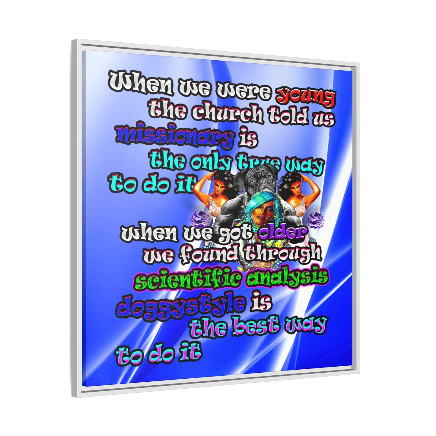 doggystyle - framed canvas art (blue-white wave)