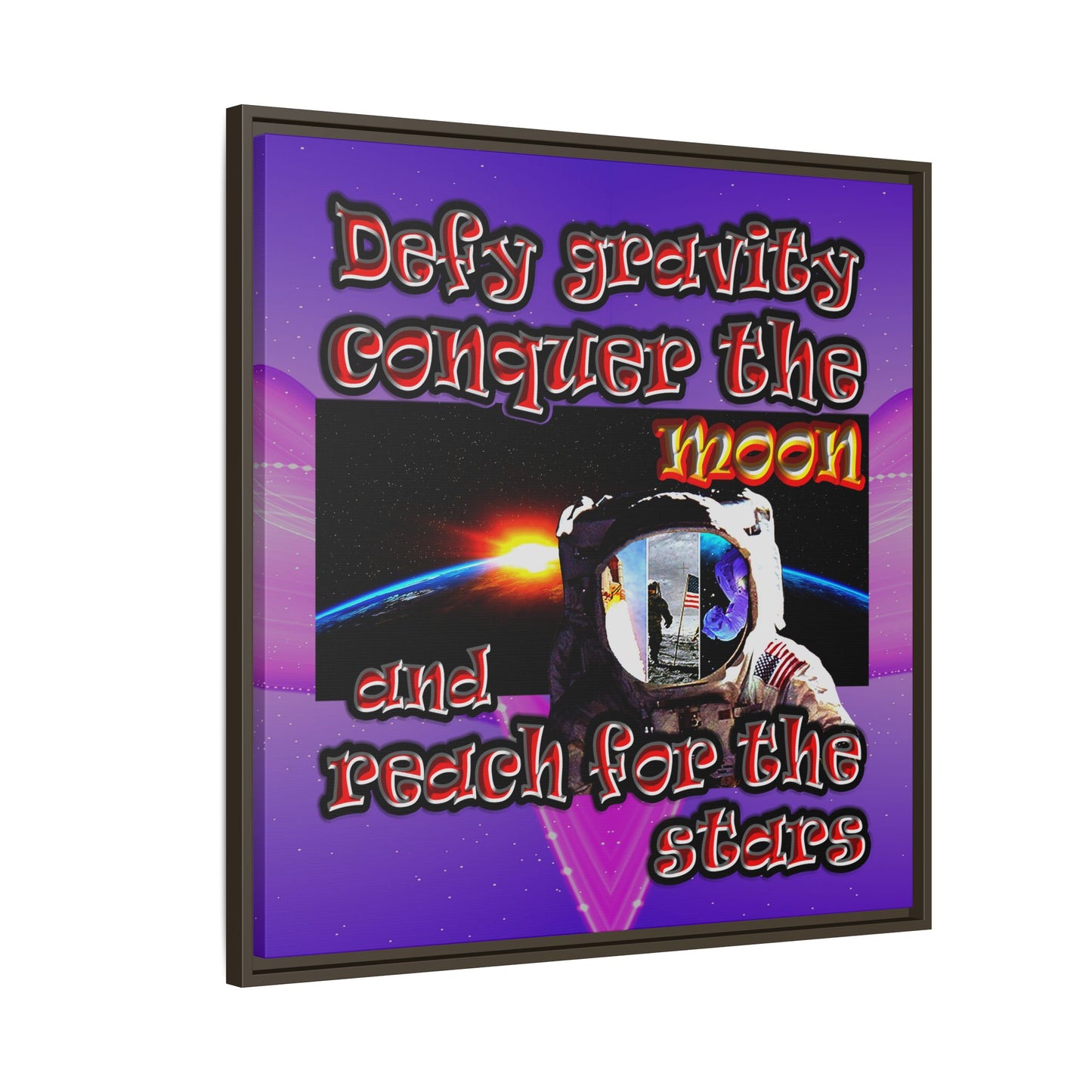 defy conquer reach - framed canvas art (purple-pink wave)