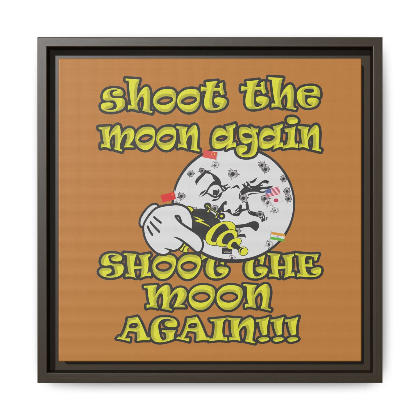 shoot the moon again - framed canvas art (light brown)