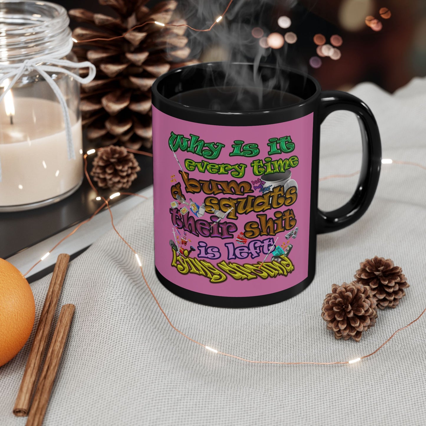 the bum's shit - Black Mug (light pink)