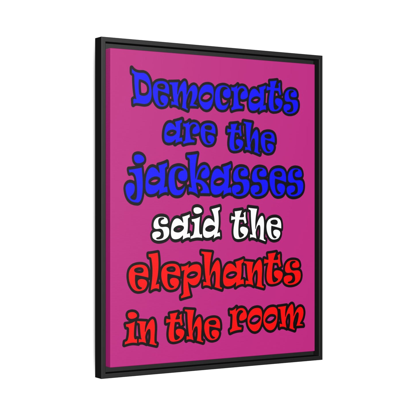 donkeys and elephants - framed canvas art (pink)