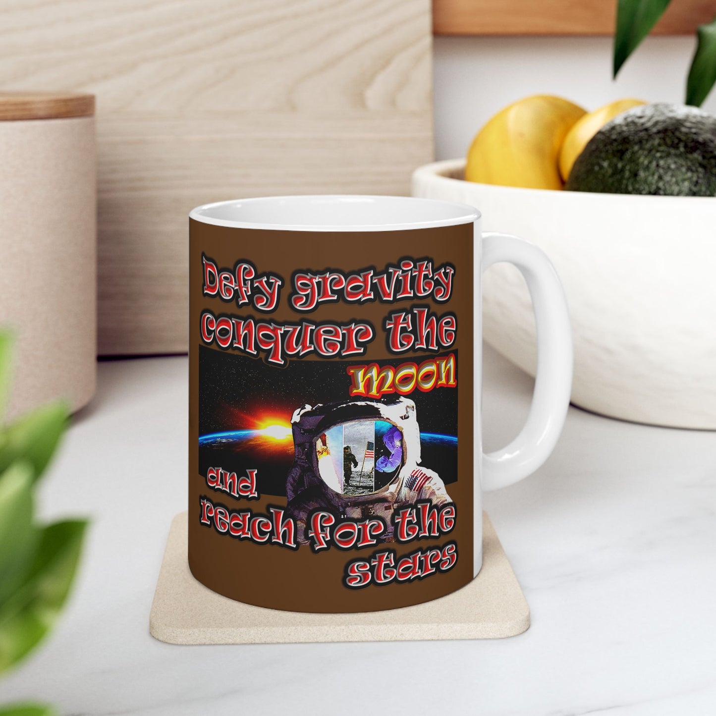 defy conquer reach - White Mug (brown)
