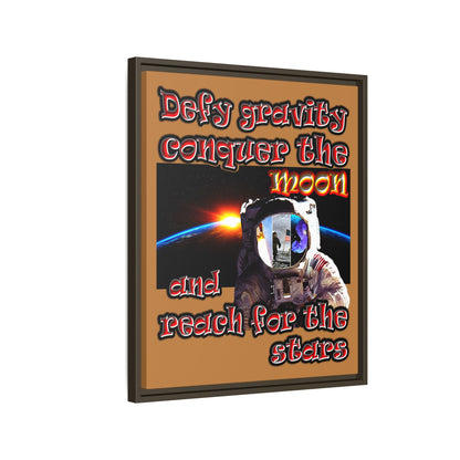 defy conquer reach - framed canvas art (light brown)