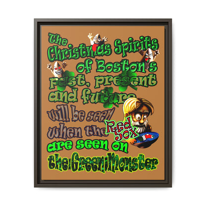 christmas spirits of boston - framed canvas art (light brown)