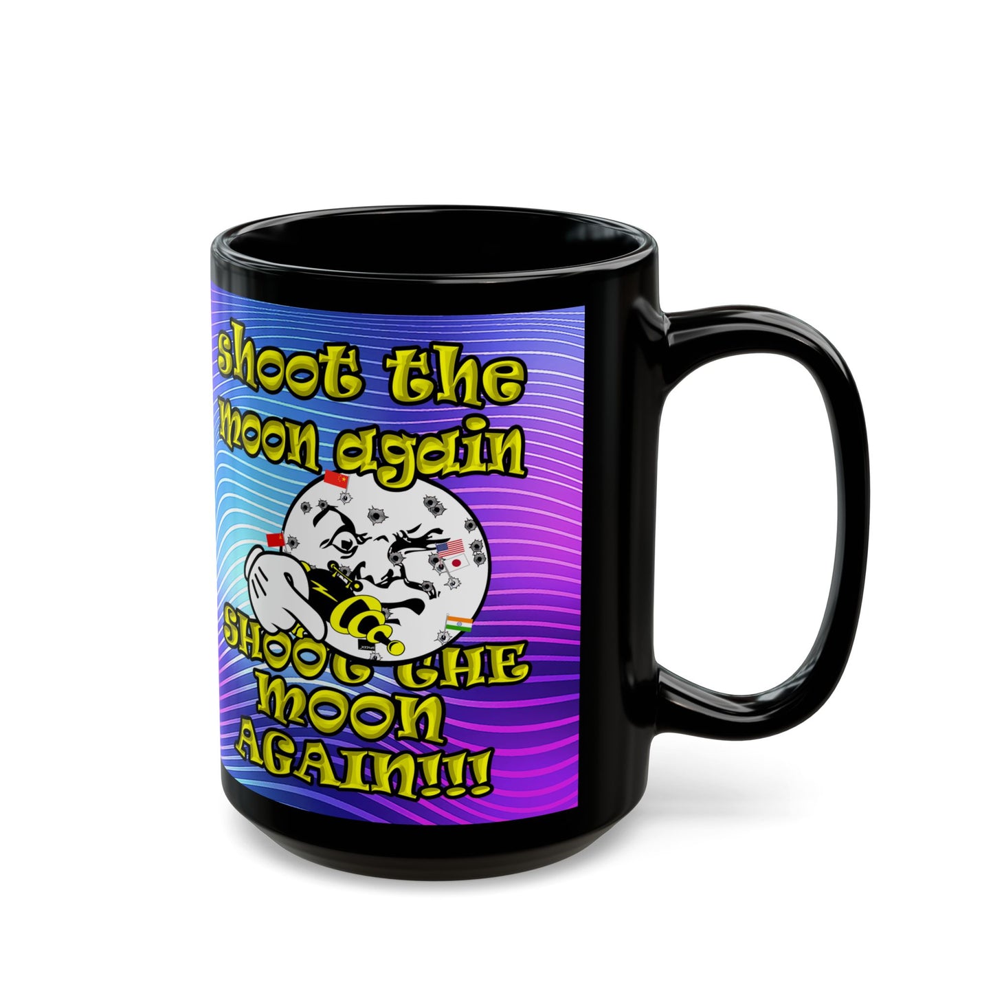 shoot the moon again - Black Mug (purple wave)