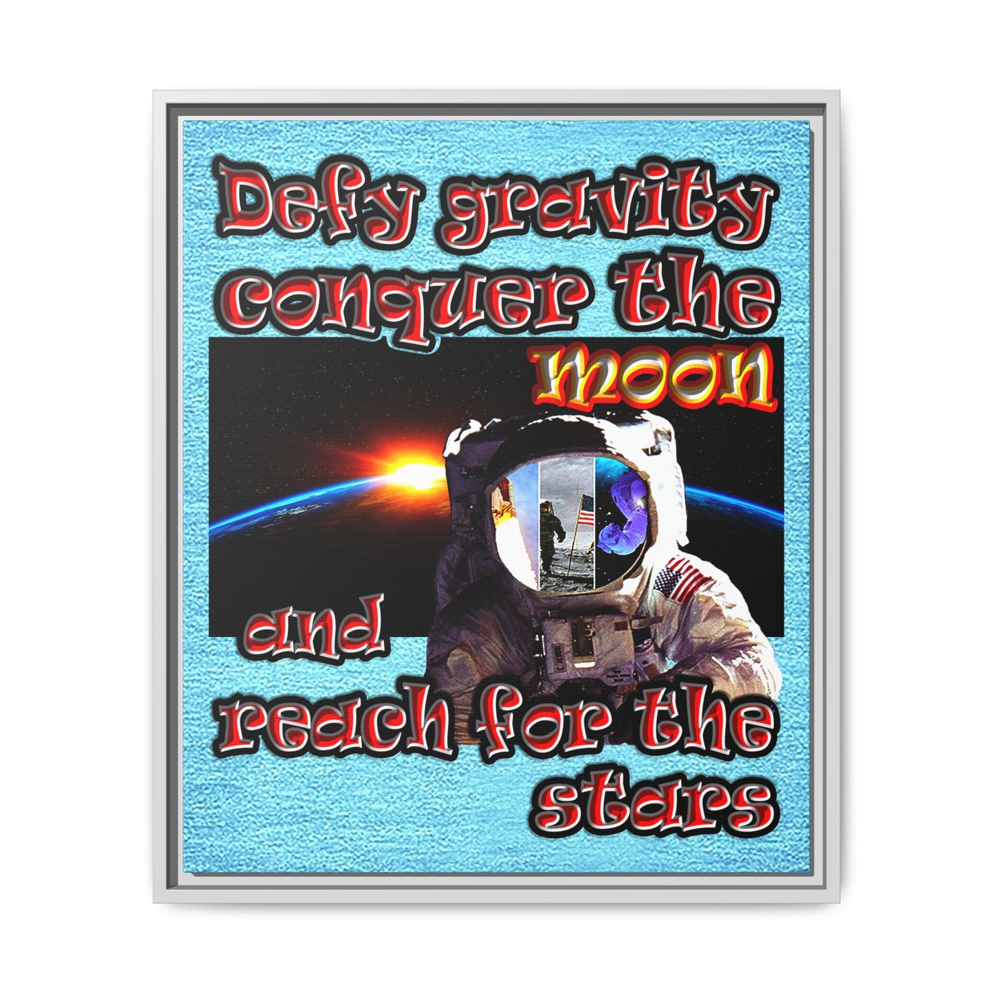 defy conquer reach - framed canvas art (faded blue)