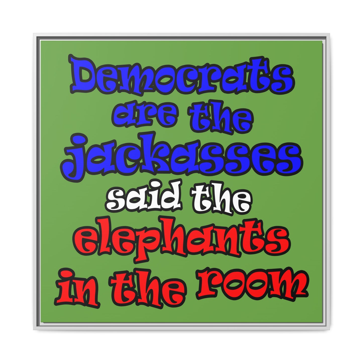 donkeys and elephants - framed canvas art (green)