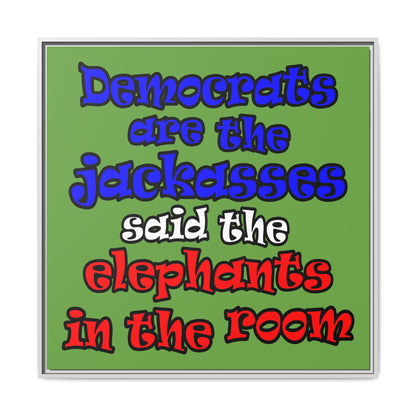 donkeys and elephants - framed canvas art (green)