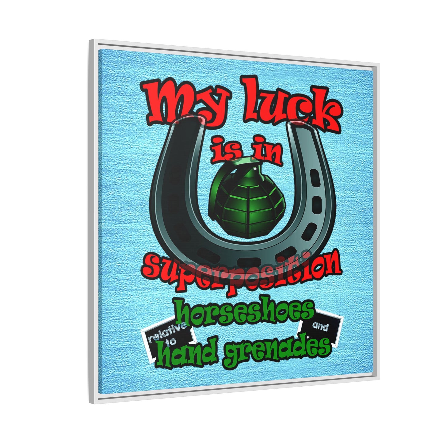 my luck - framed canvas art (faded blue)