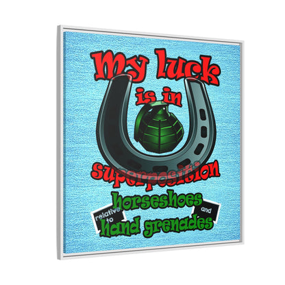 my luck - framed canvas art (faded blue)