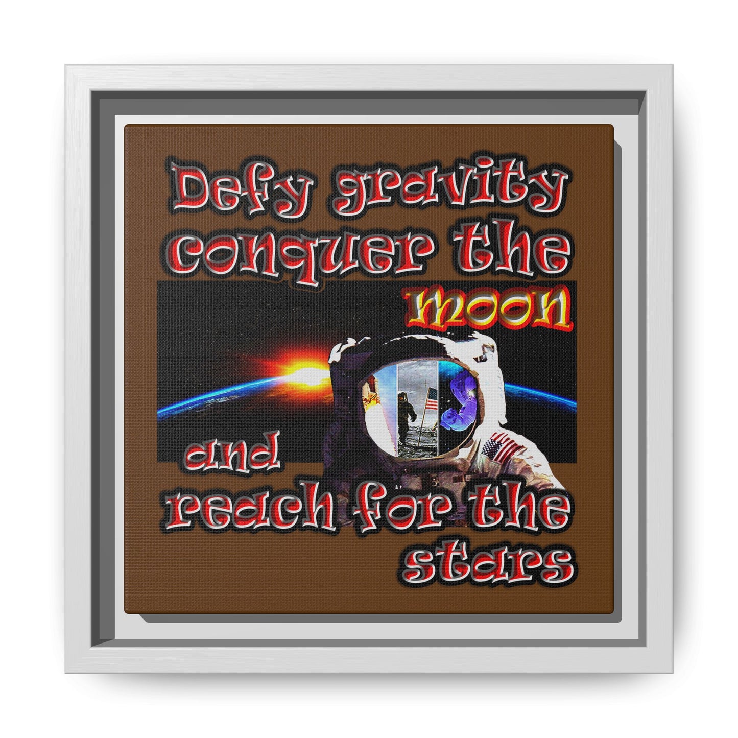 defy conquer reach - framed canvas art (brown)
