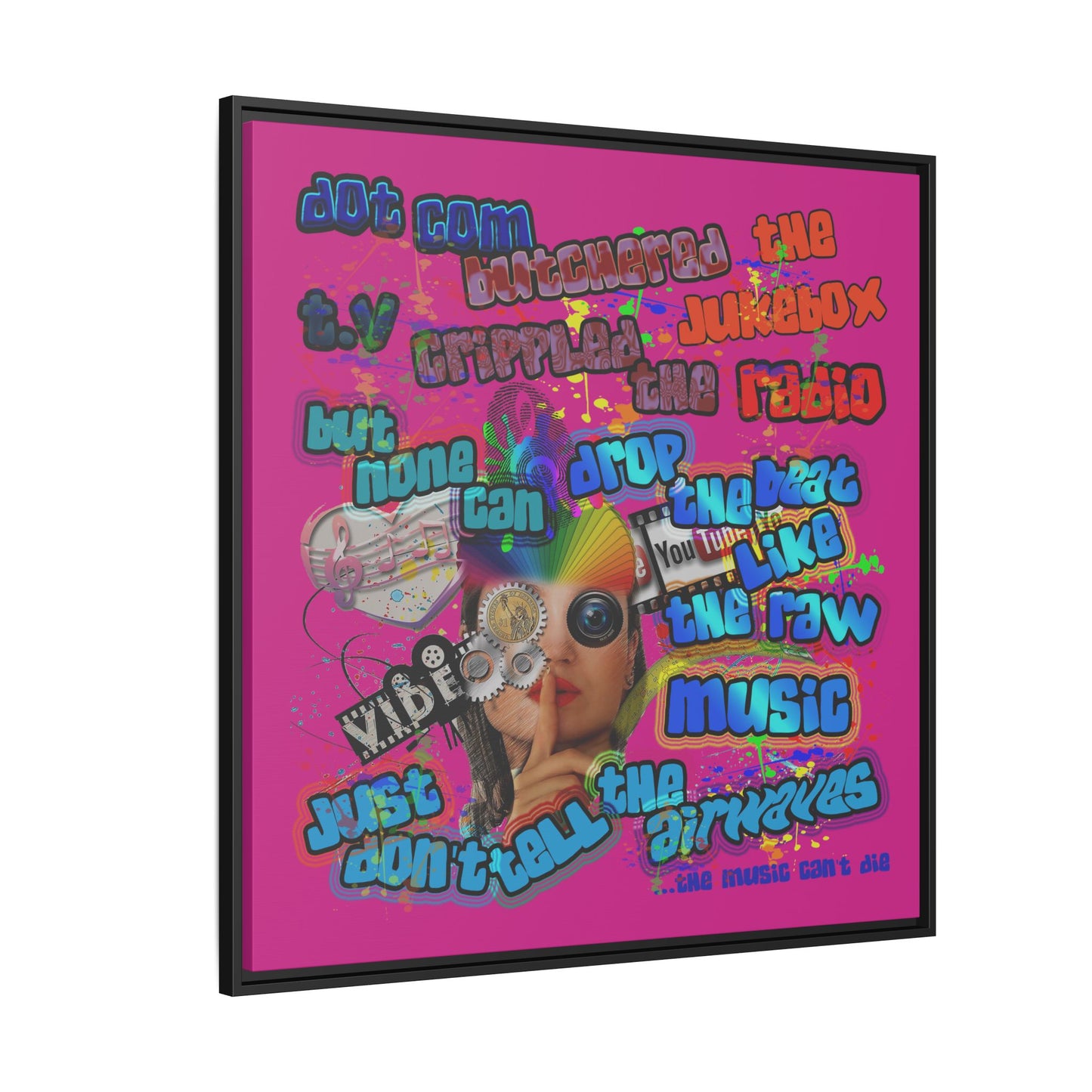 drop the beat - framed canvas art (pink)