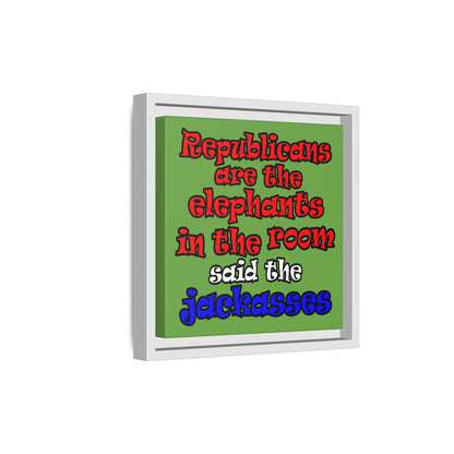 donkeys and elephants - framed canvas art (green)
