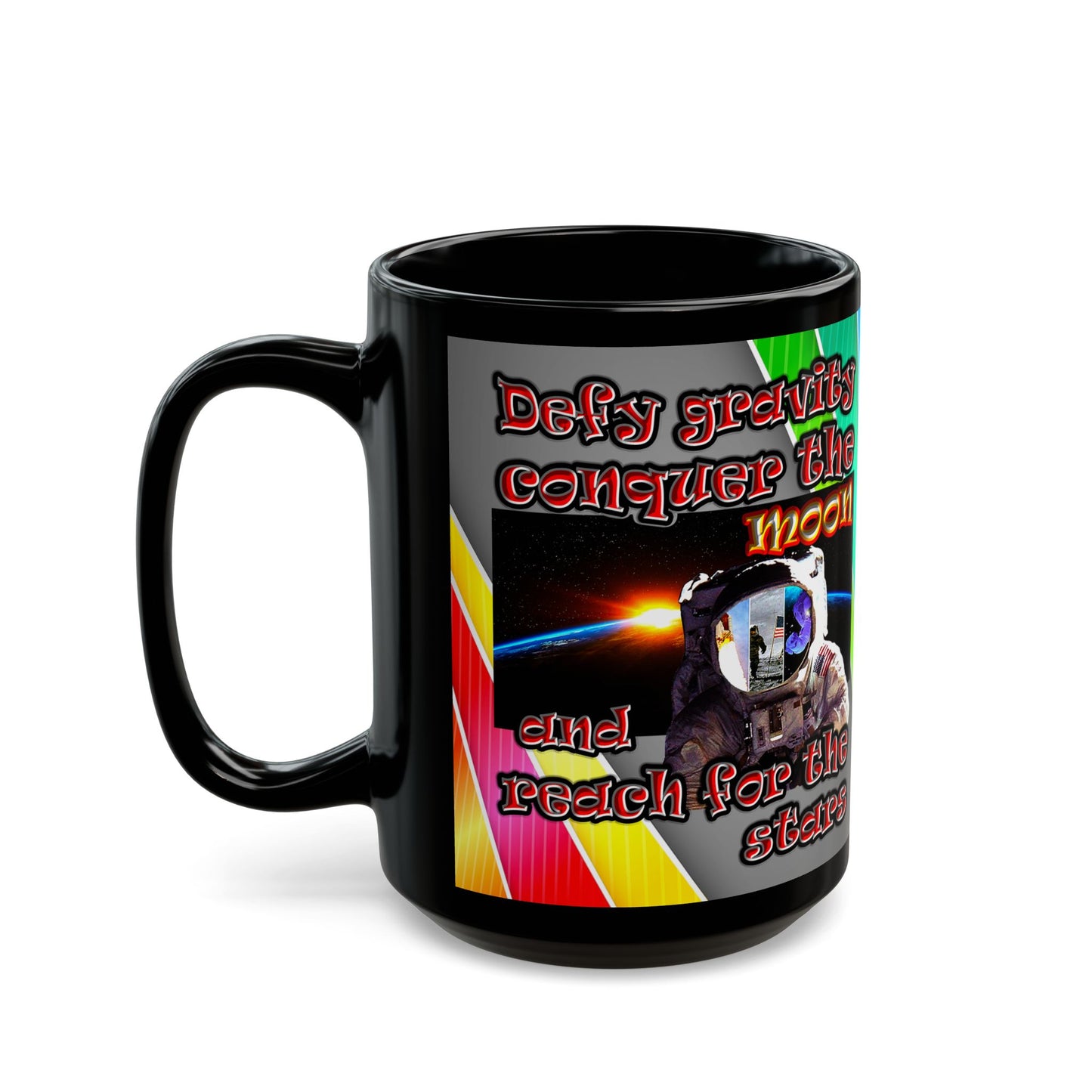 defy conquer reach - Black Mug (rainbow split)
