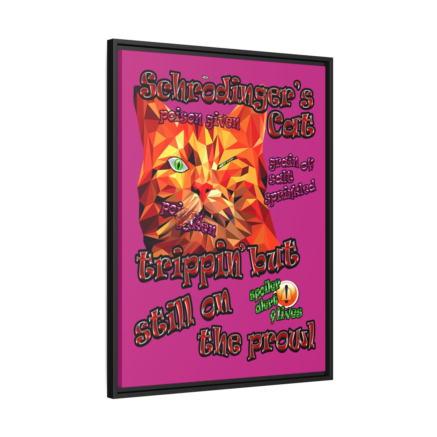 schrodinger's cat - framed canvas art (pink)