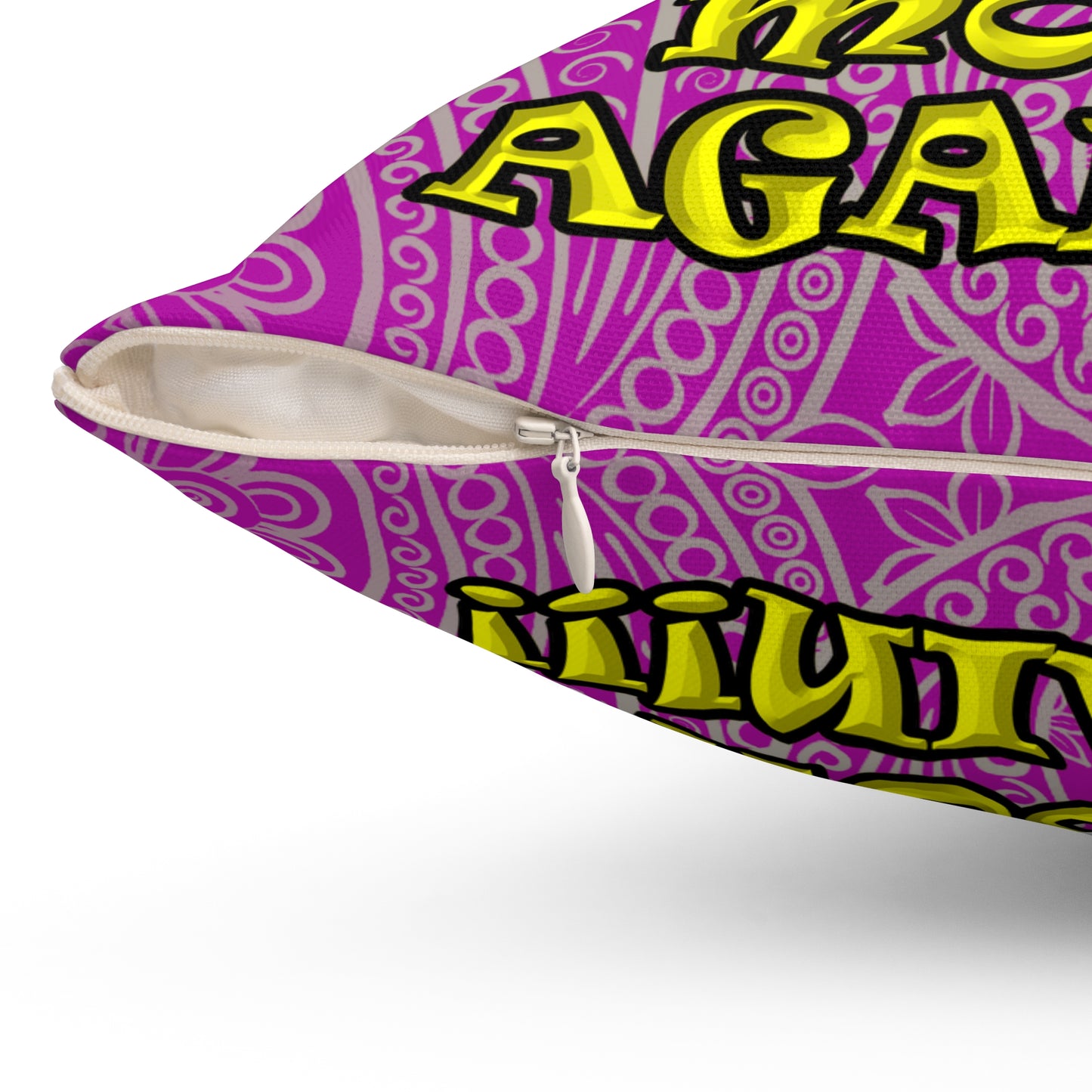 shoot the moon again - Spun Polyester Square Pillow - (pink swirl)
