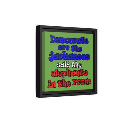 donkeys and elephants - framed canvas art (green)