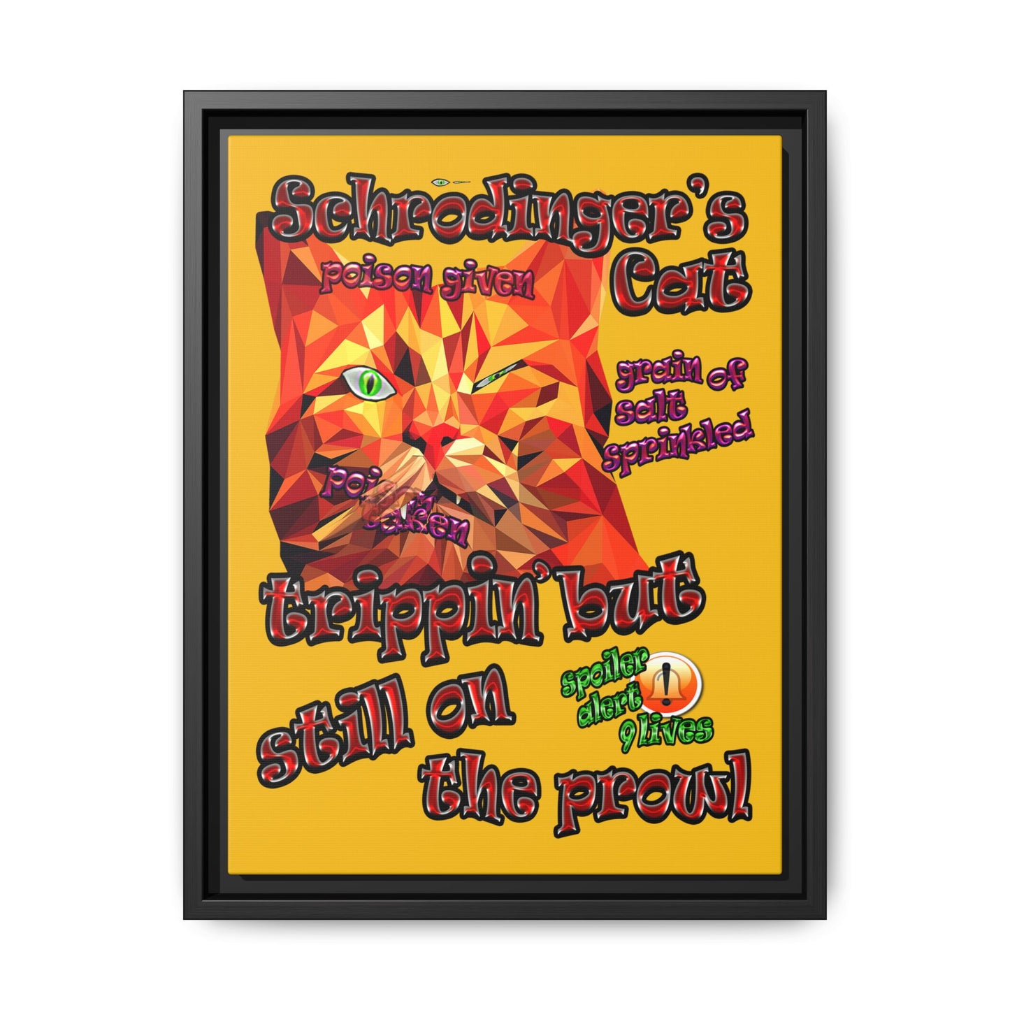 schrodinger's cat - framed canvas art (yellow)