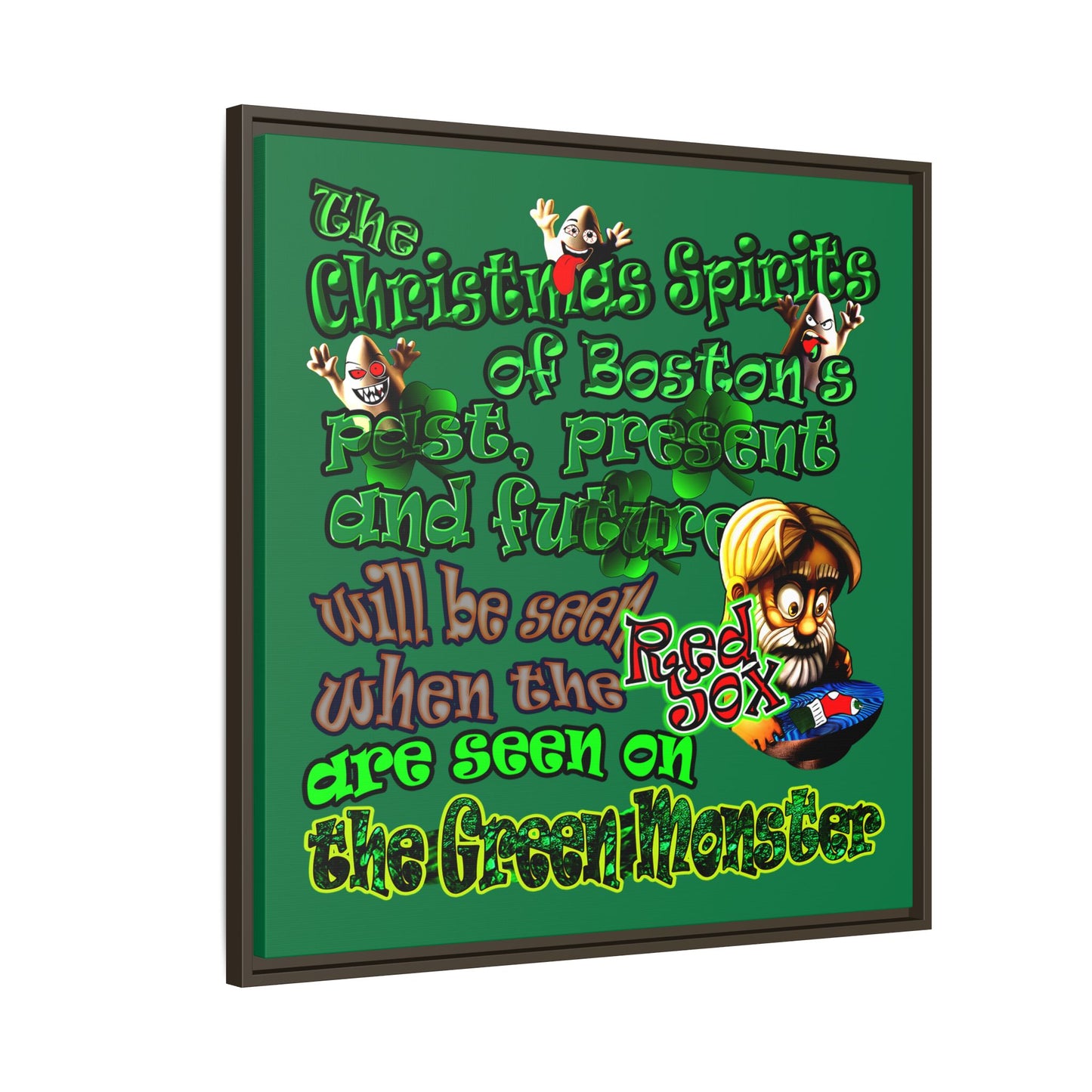 christmas spirits of boston - framed canvas art (dark green)