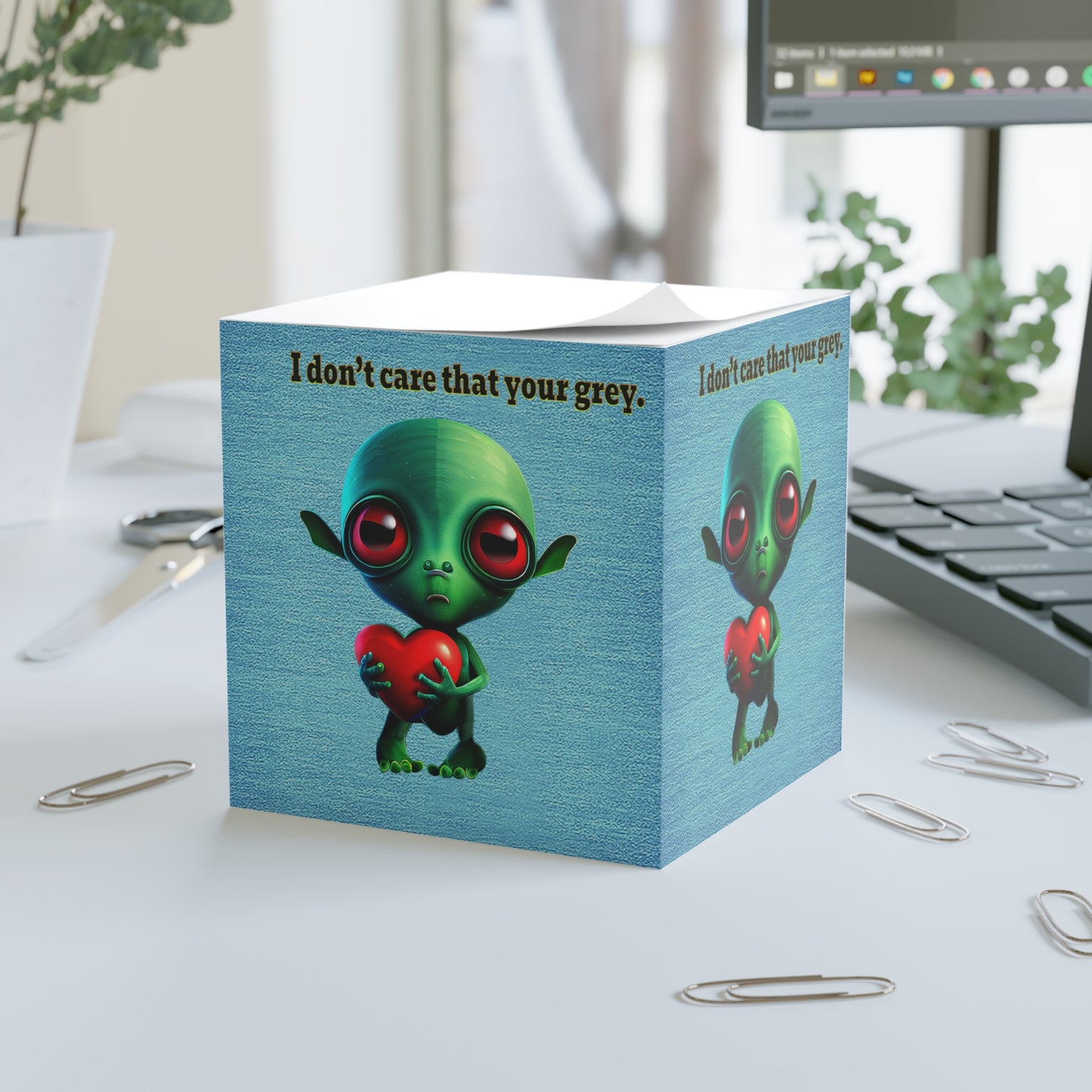 I don't care that your grey - note cube (faded blue)