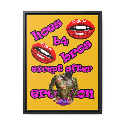hoes b4 bros - framed canvas art (yellow)