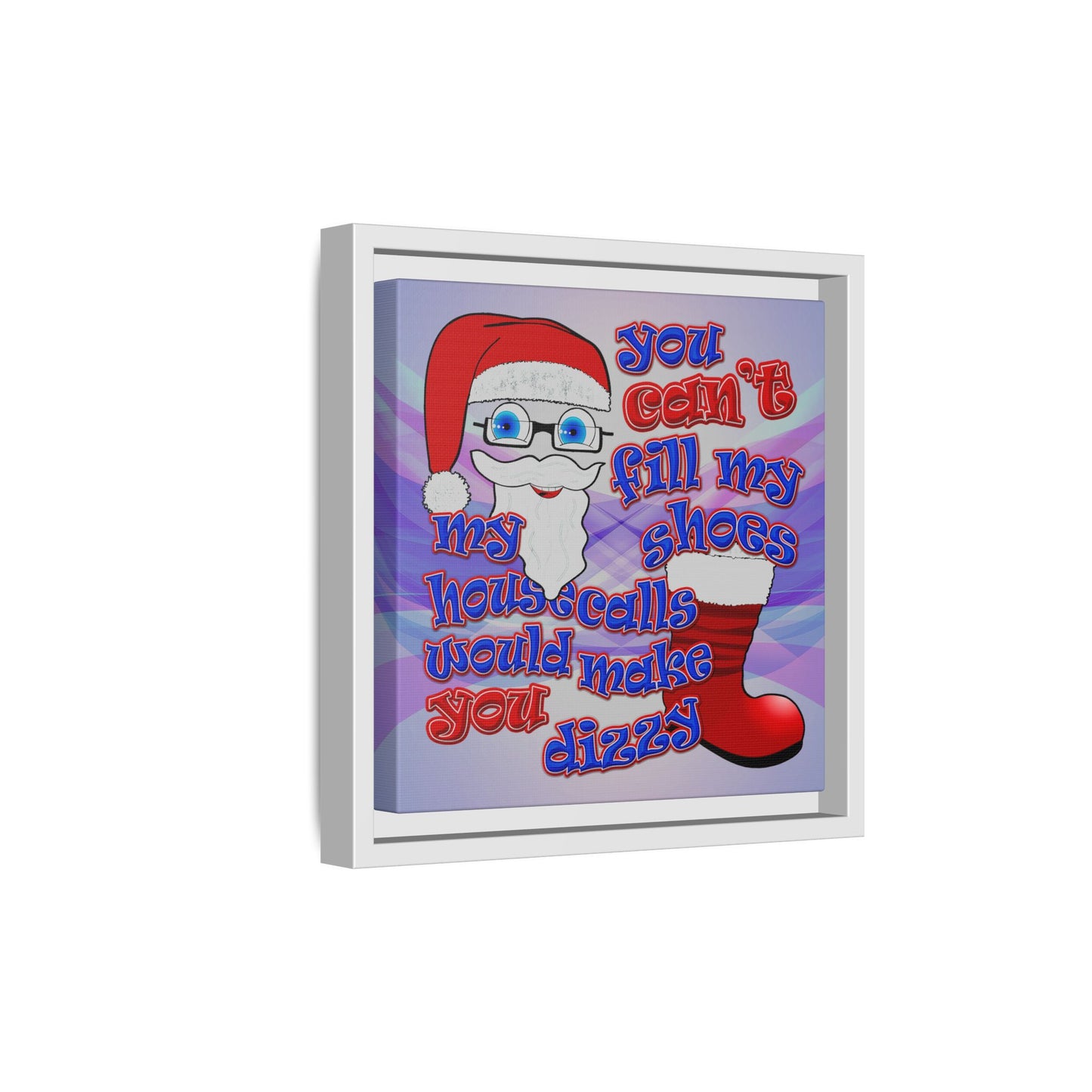 santa's shoes - framed canvas art (light blue-pink wave)