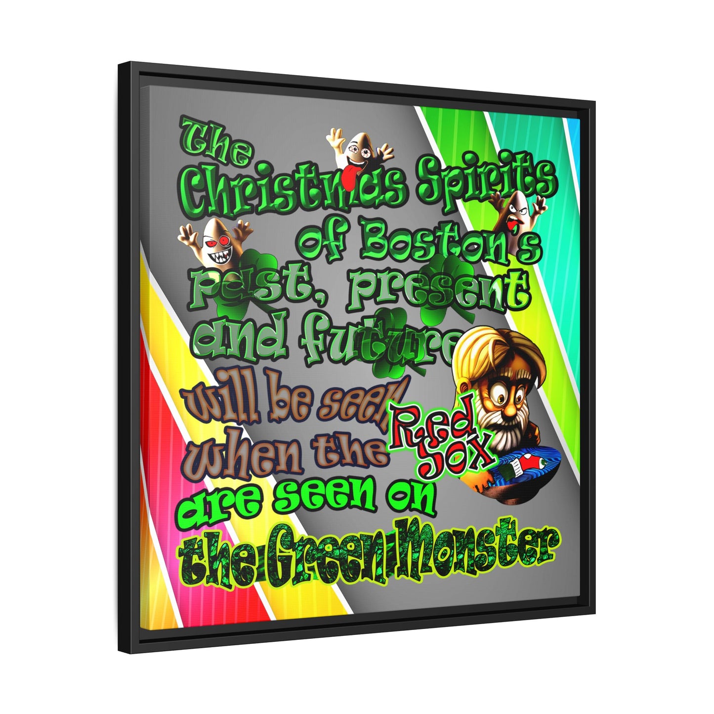 christmas spirits of boston - framed canvas art (rainbow split)