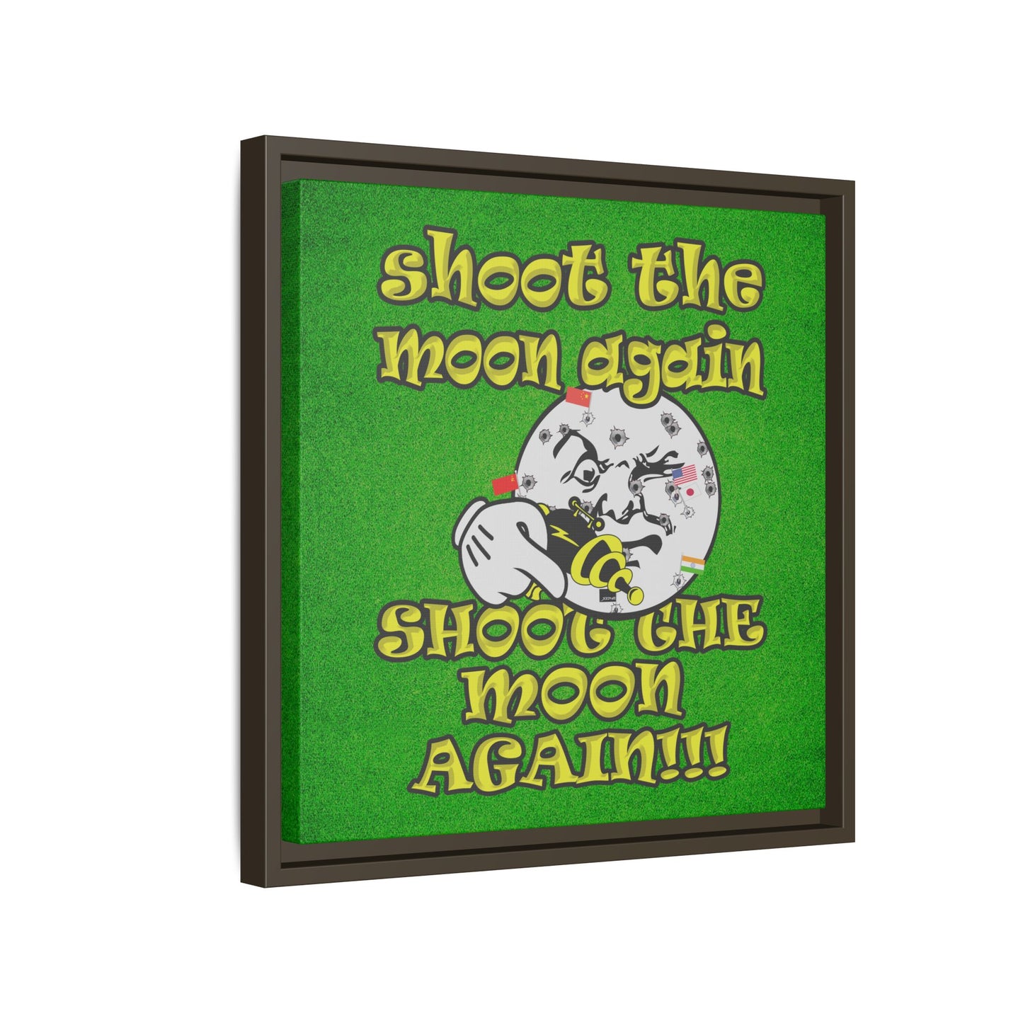 shoot the moon again - framed canvas art (green turf)
