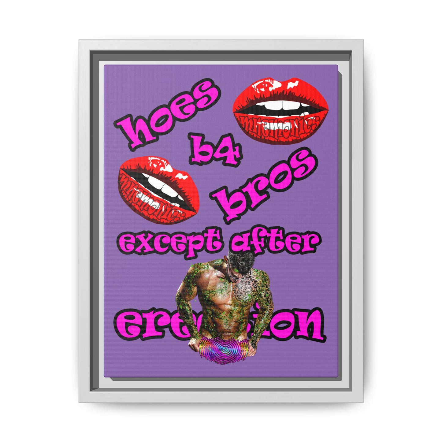 hoes b4 bros - framed canvas art (light purple)