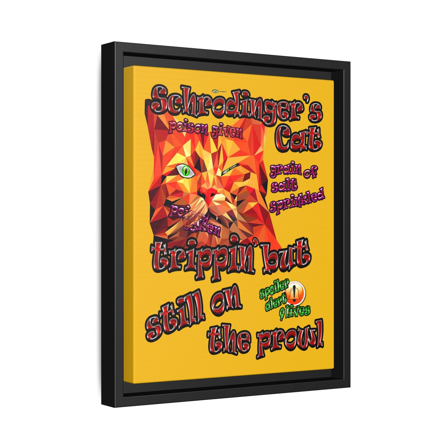 schrodinger's cat - framed canvas art (yellow)