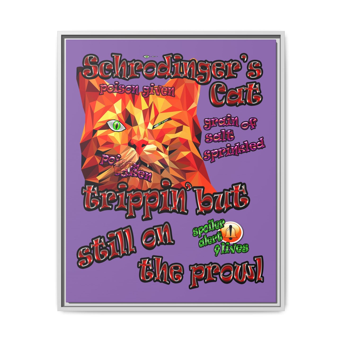 schrodinger's cat - framed canvas art (light purple)