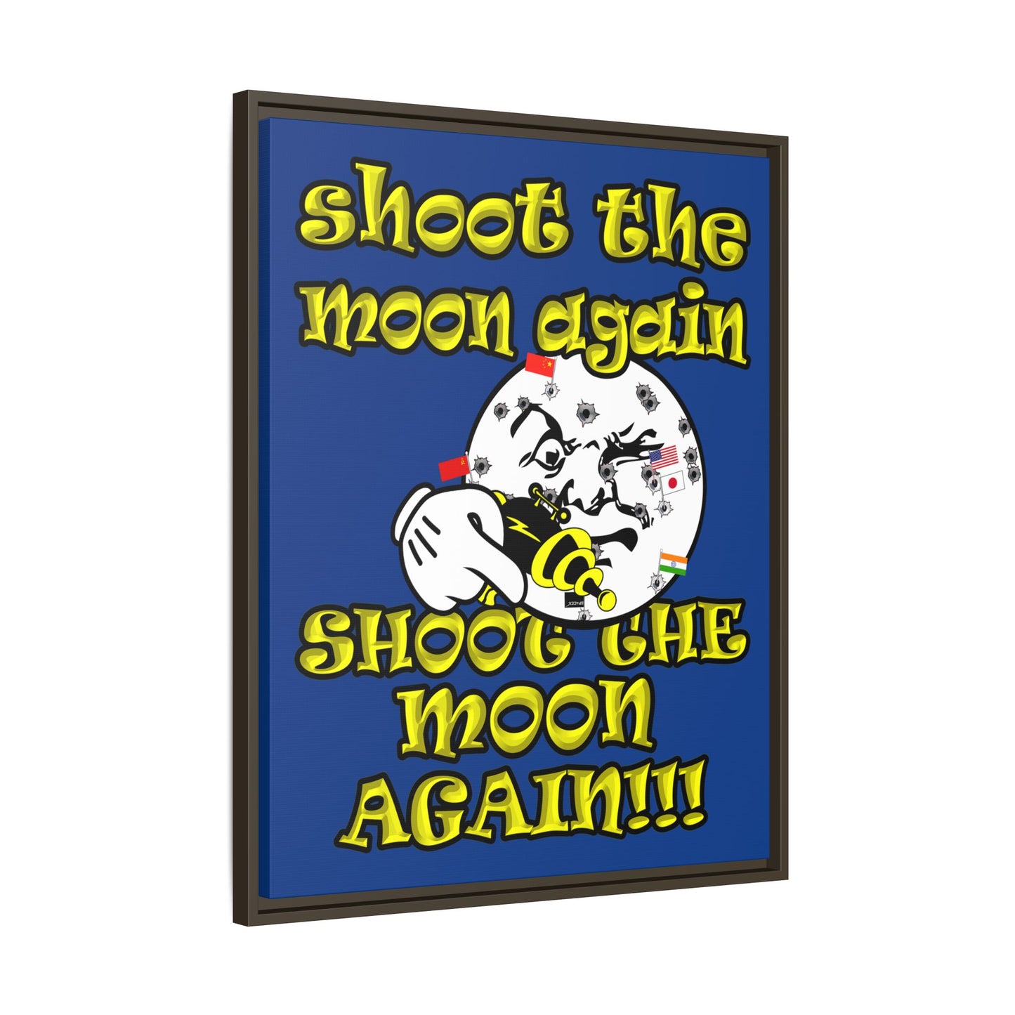 shoot the moon again - framed canvas art (dark blue)