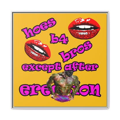 hoes b4 bros - framed canvas art (yellow)