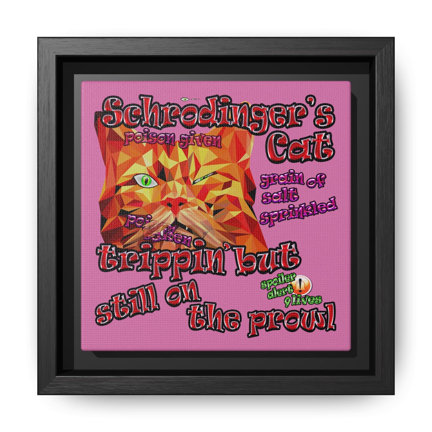 schrodinger's cat - framed canvas art (light pink)