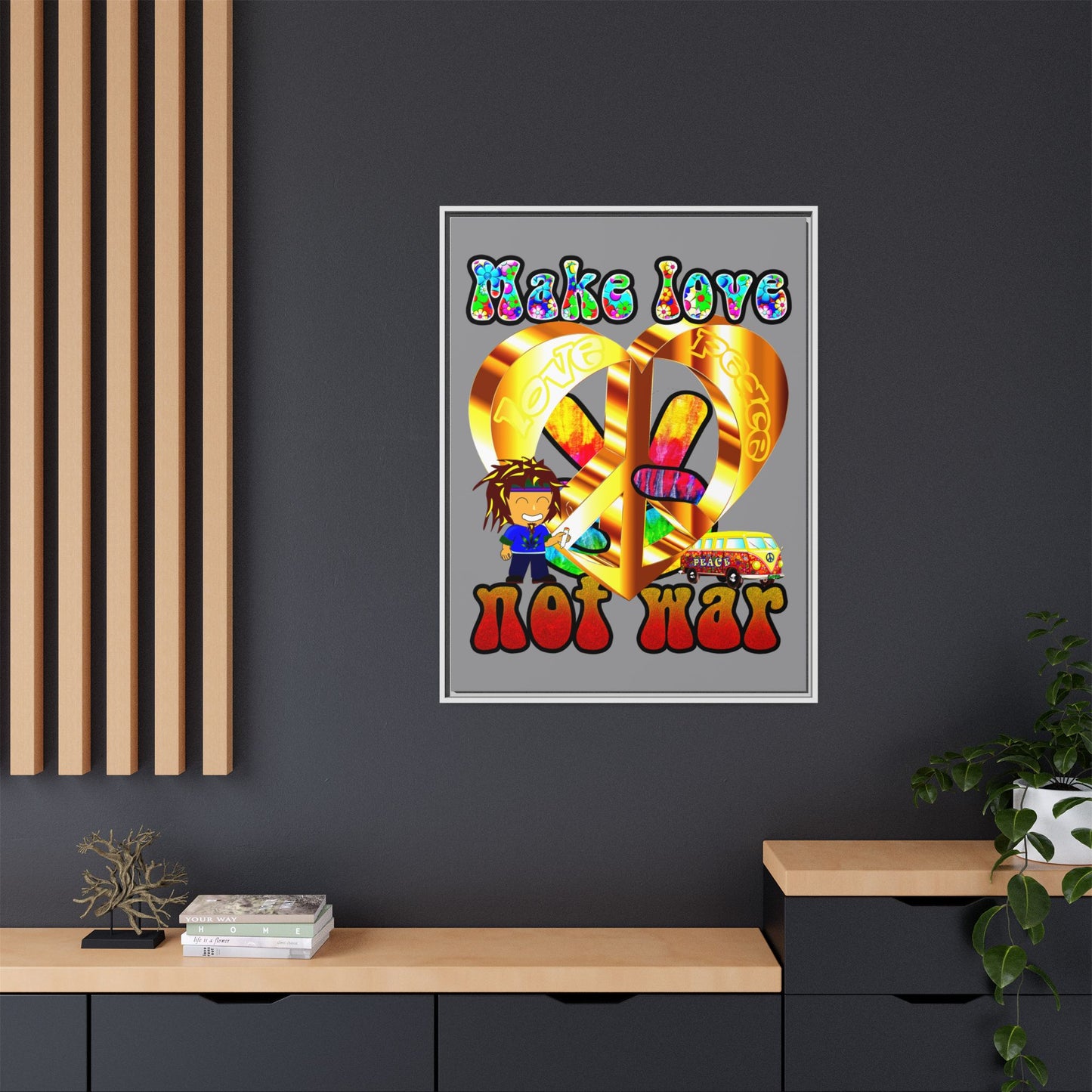 love peace - framed canvas art (grey)