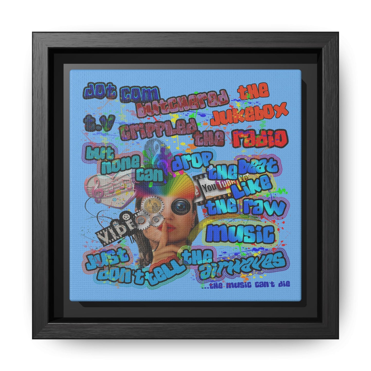 drop the beat - framed canvas art (light blue)