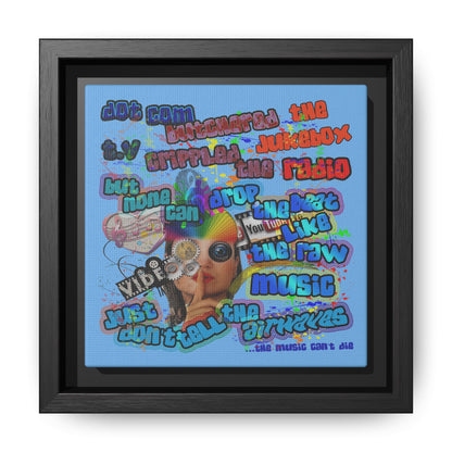 drop the beat - framed canvas art (light blue)
