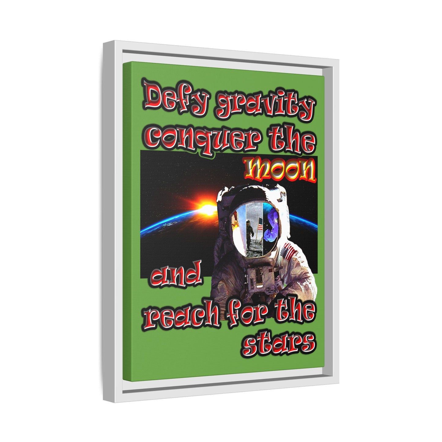 defy conquer reach - framed canvas art (green)